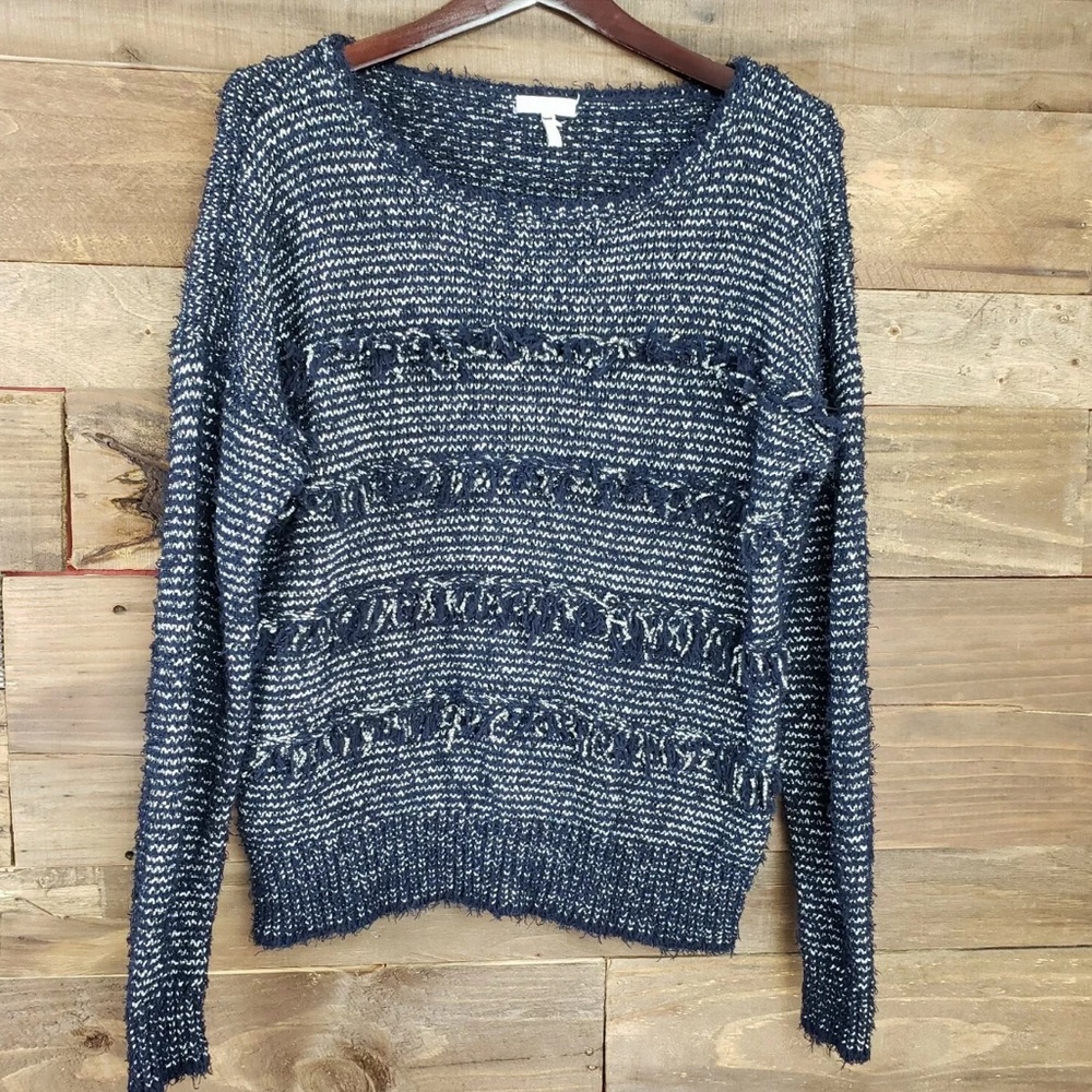 Joie Camille Navy White Fringe Sweater S